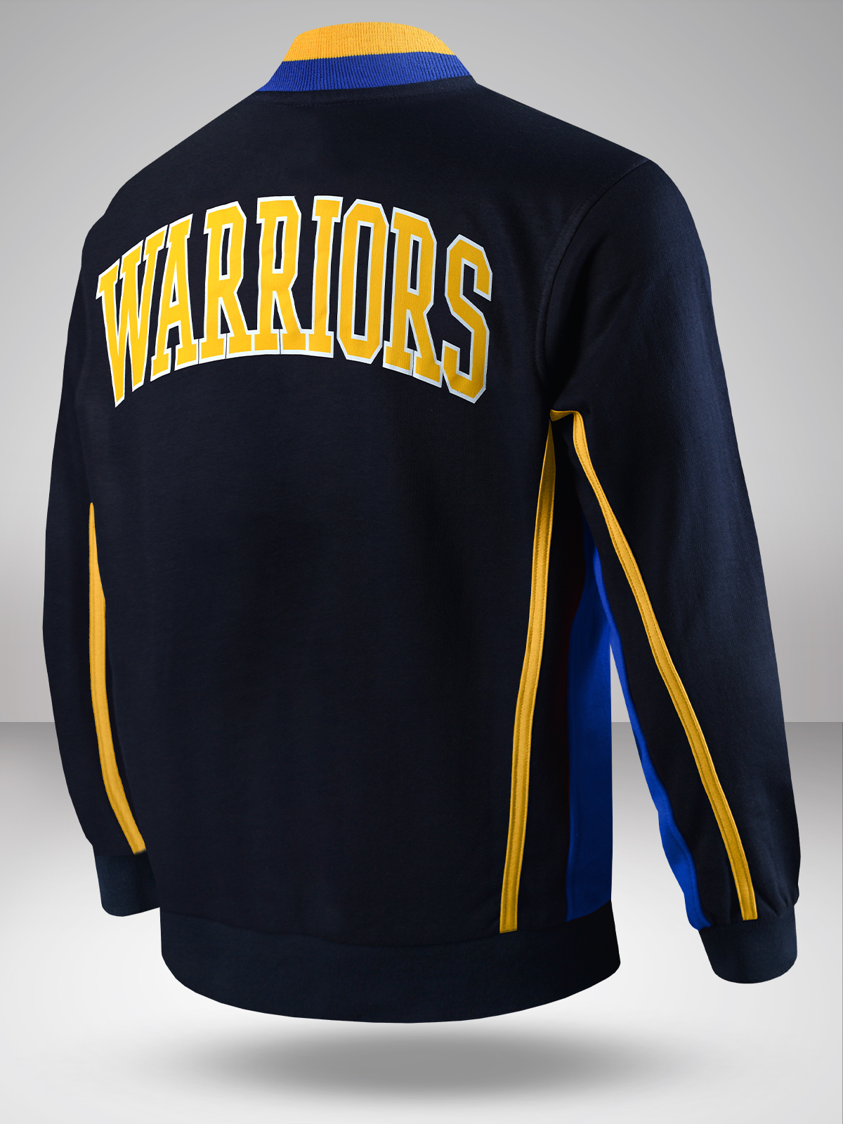 NBA - Golden State Warriors Men Navy Blue Printed Full Sleeves Stand-Collar Outdoor Polyester Bomber Jacket (2)