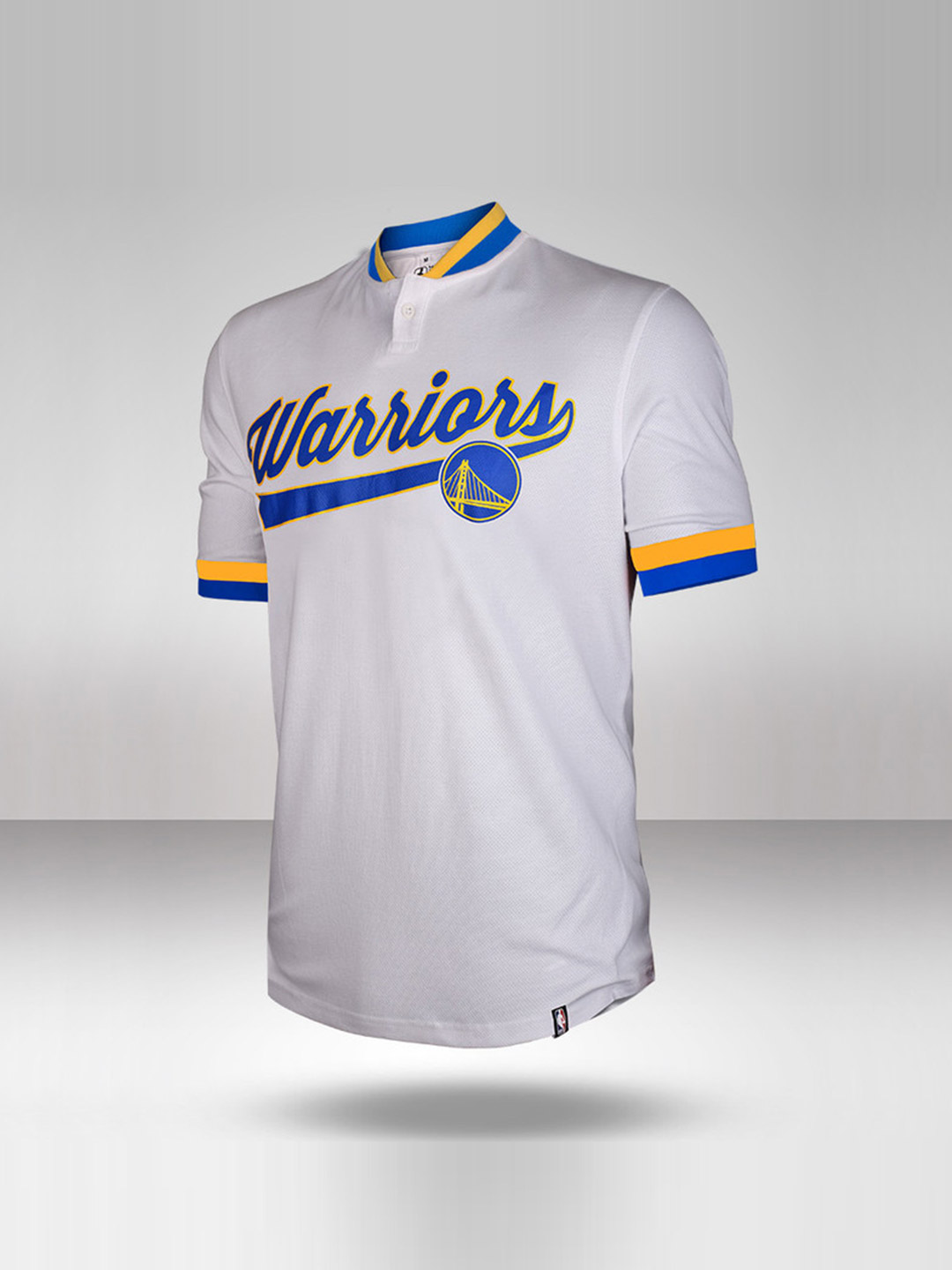 NBA - Golden State Warriors Men White Blue Printed Bomber Henley T-Shirt  (1)