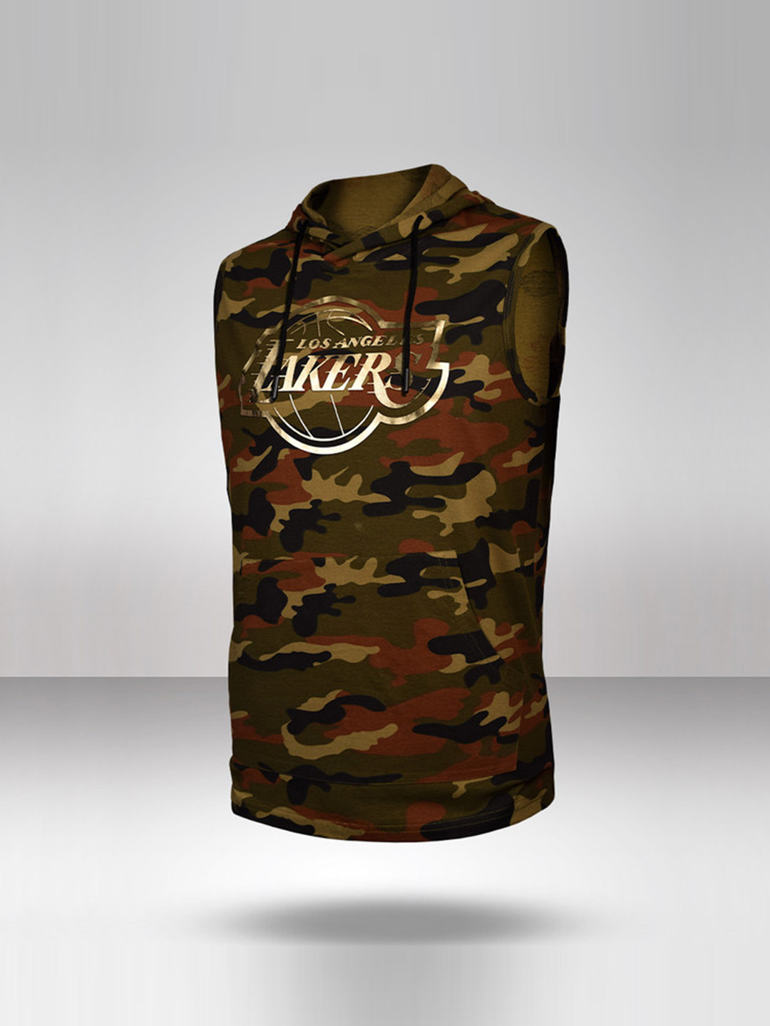 Los Angeles Lakers Gold Foil Sleeveless Hoodie Olive Green