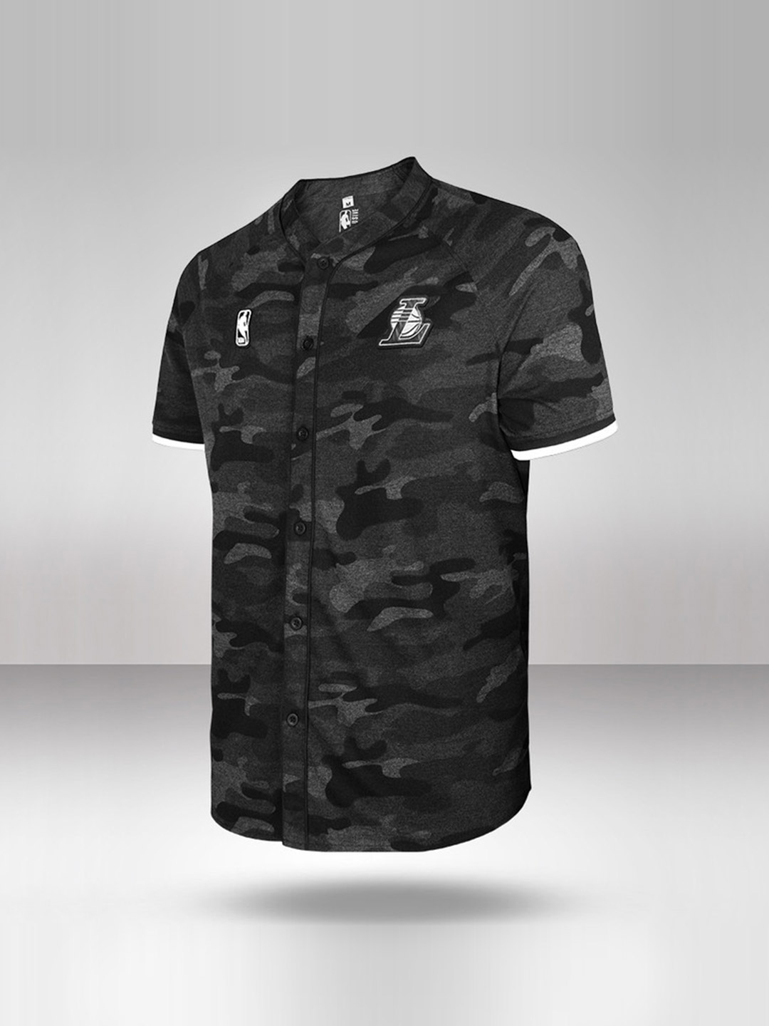 NBA - Los Angeles Lakers Men Anthra Melange Camo Printed Baseball Shirt  (1)