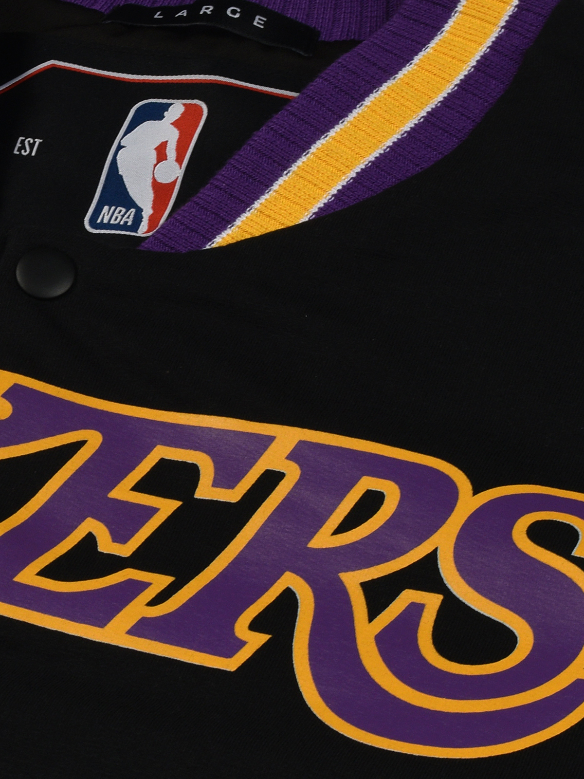 NBA - Los Angeles Lakers Men Black Logo Printed Full Sleeves Stand-Collar Polyester Letterman Jacket (3)