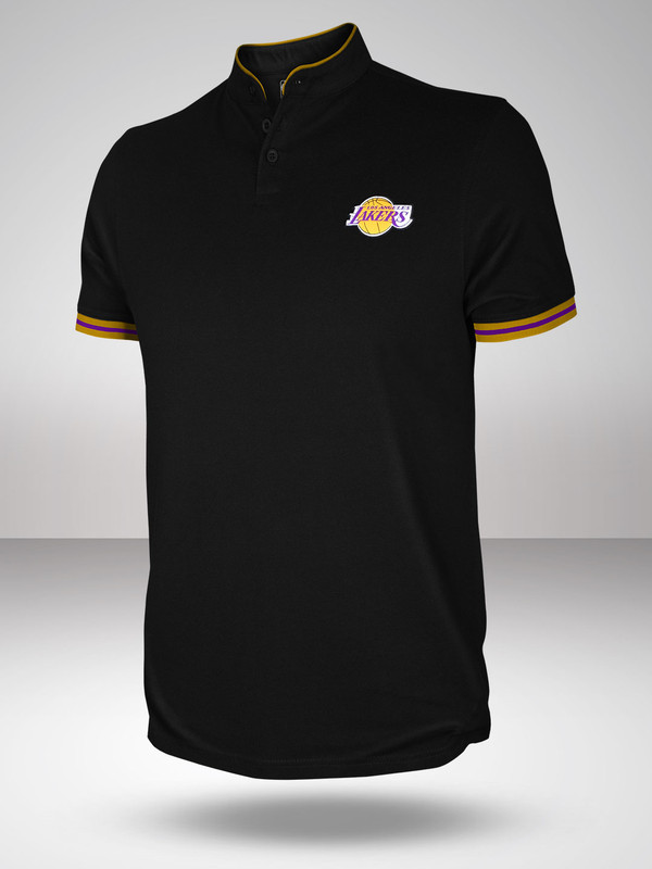 NBA - Los Angeles Lakers Men Black Printed Classic Henley T-Shirt (1)