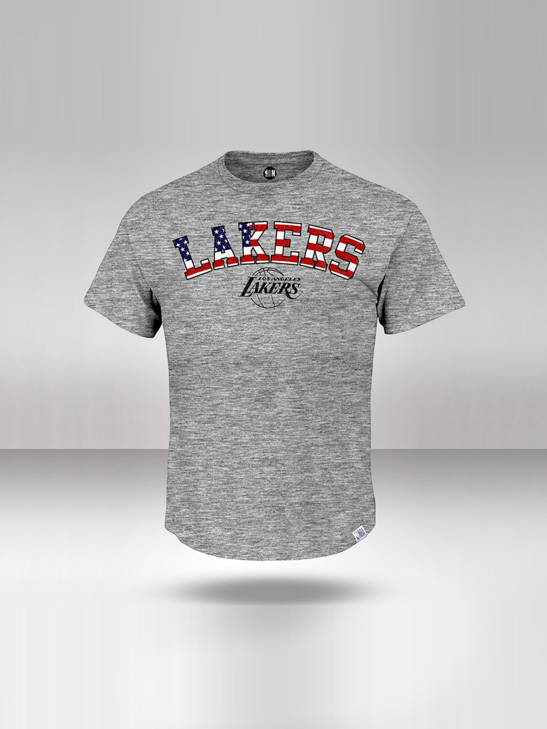 NBA - Los Angeles Lakers Men Grey Melange Printed Round Neck T-Shirt  (1)
