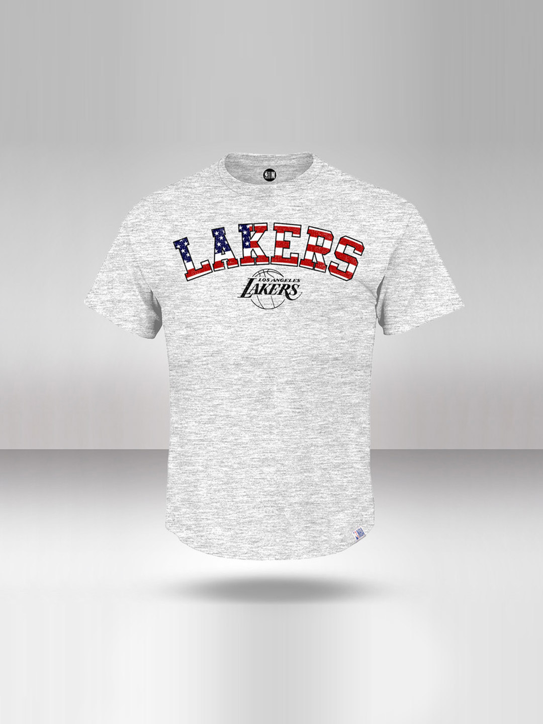 NBA - Los Angeles Lakers Men Grey Melange Printed Round Neck T-Shirt  (1)