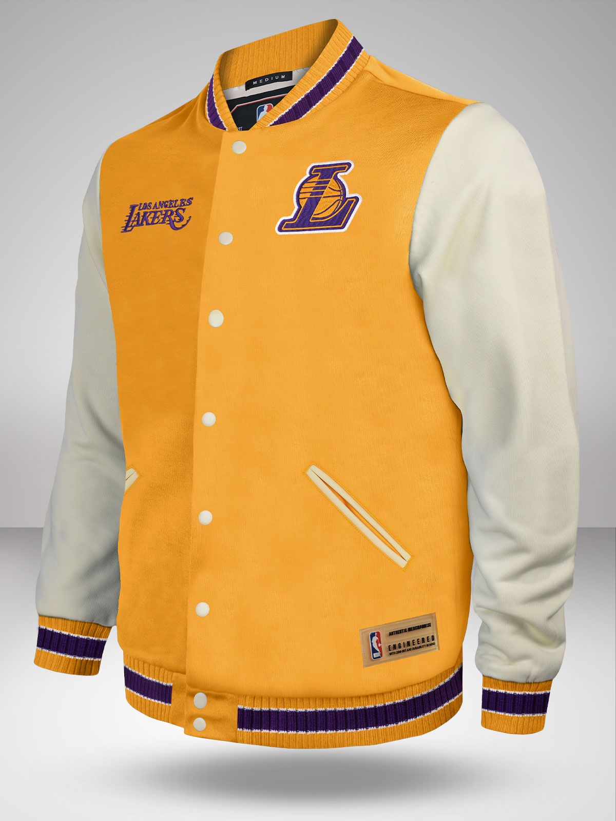 Men Mustard Printed Full Sleeves Stand-Collar Polyester Varsity Jacket