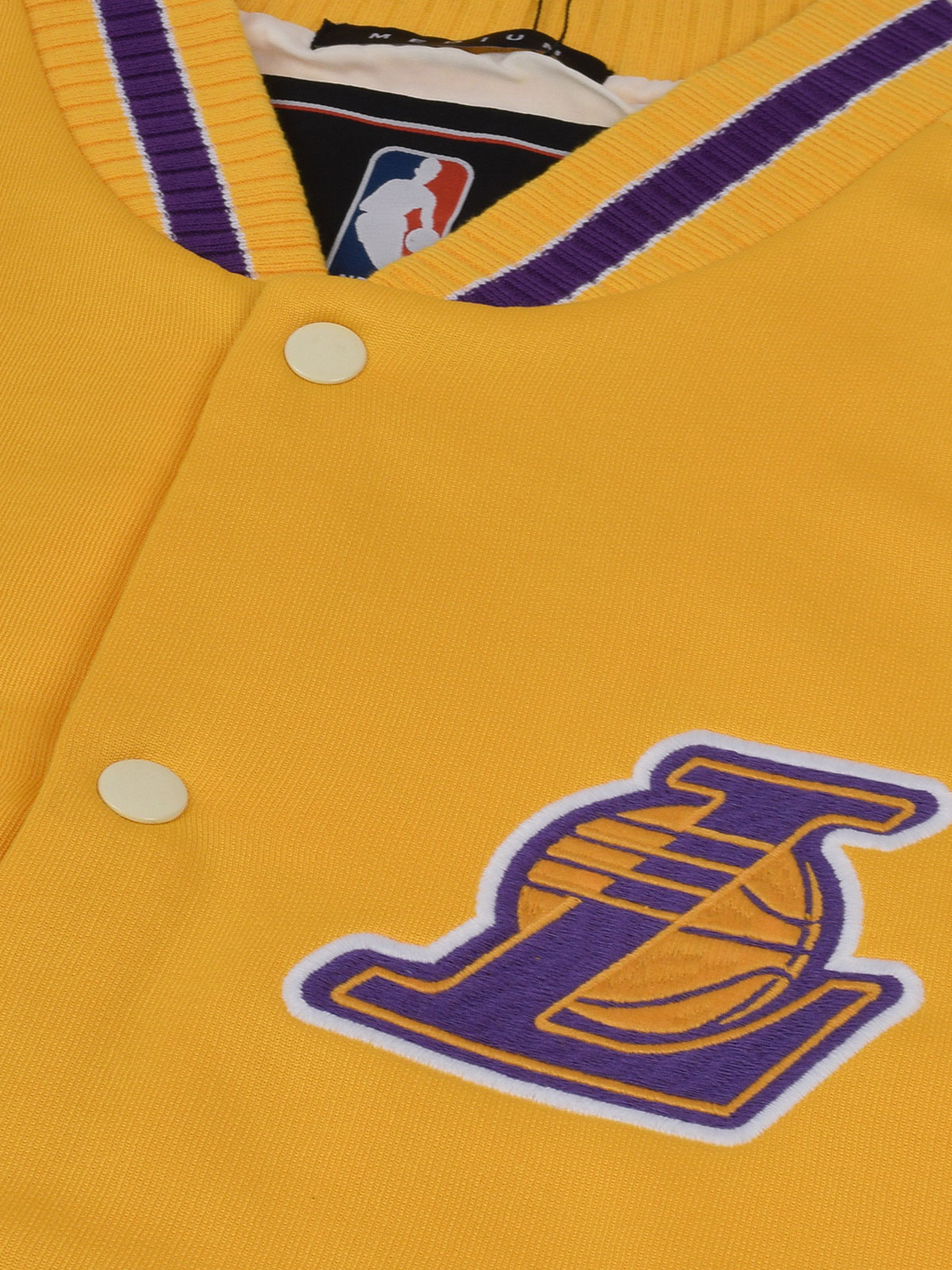 NBA - Los Angeles Lakers Men Mustard Printed Full Sleeves Stand-Collar Polyester Varsity Jacket (3)