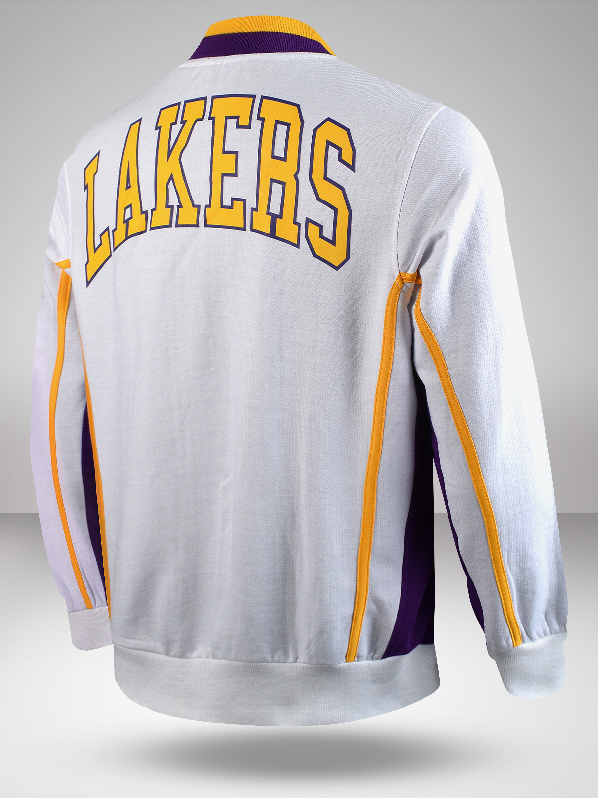 NBA - Los Angeles Lakers Men White Logo Printed Full Sleeves Stand-Collar Outdoor Polyester Bomber Jacket (2)
