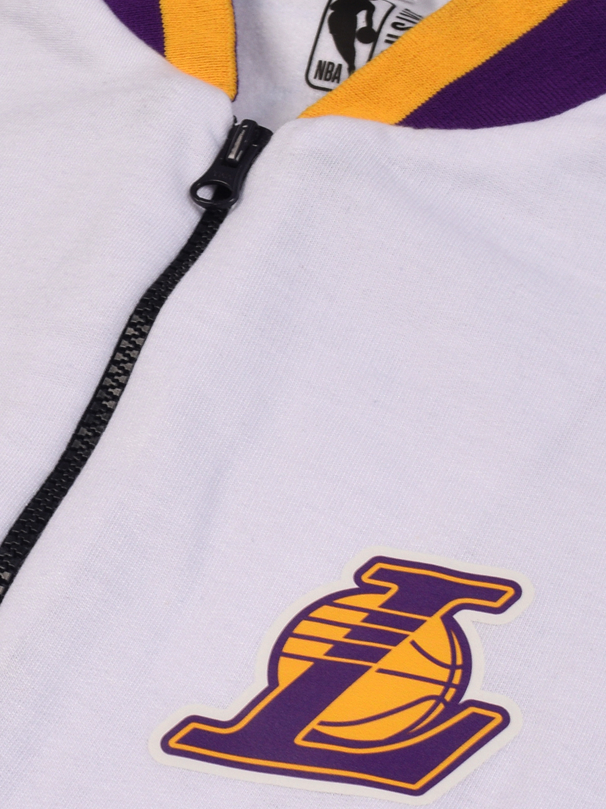 NBA - Los Angeles Lakers Men White Logo Printed Full Sleeves Stand-Collar Outdoor Polyester Bomber Jacket (3)