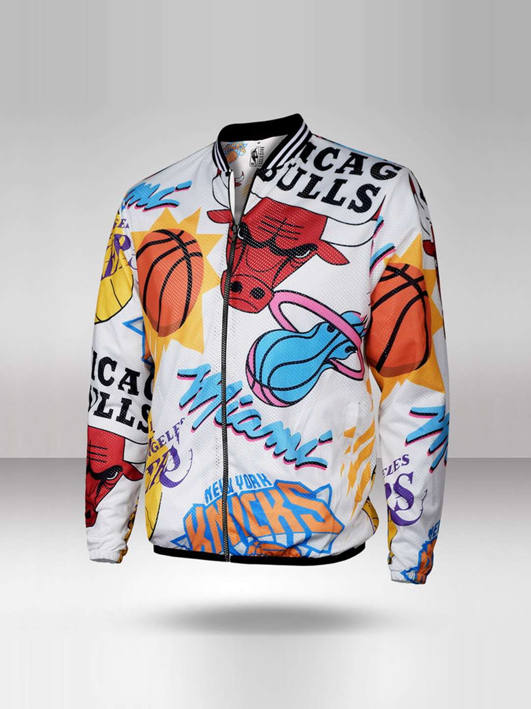 NBA Men White and Red NBA Logo Mash Print Jacket  (1)