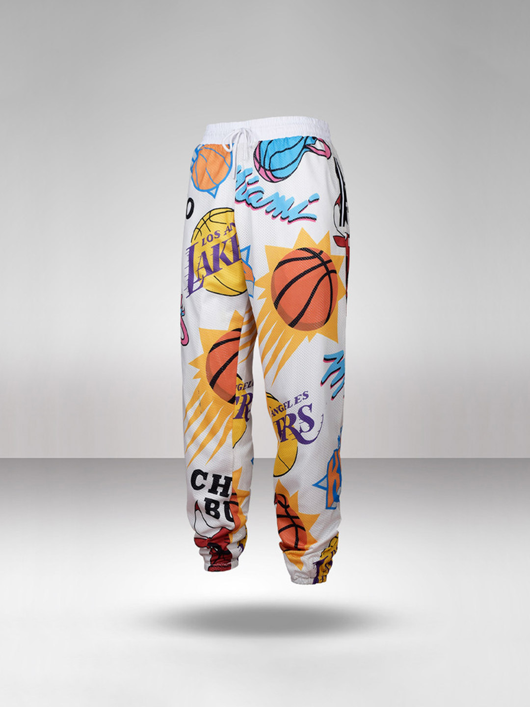 NBA Men White Logo Mash Printed Joggers  (1)
