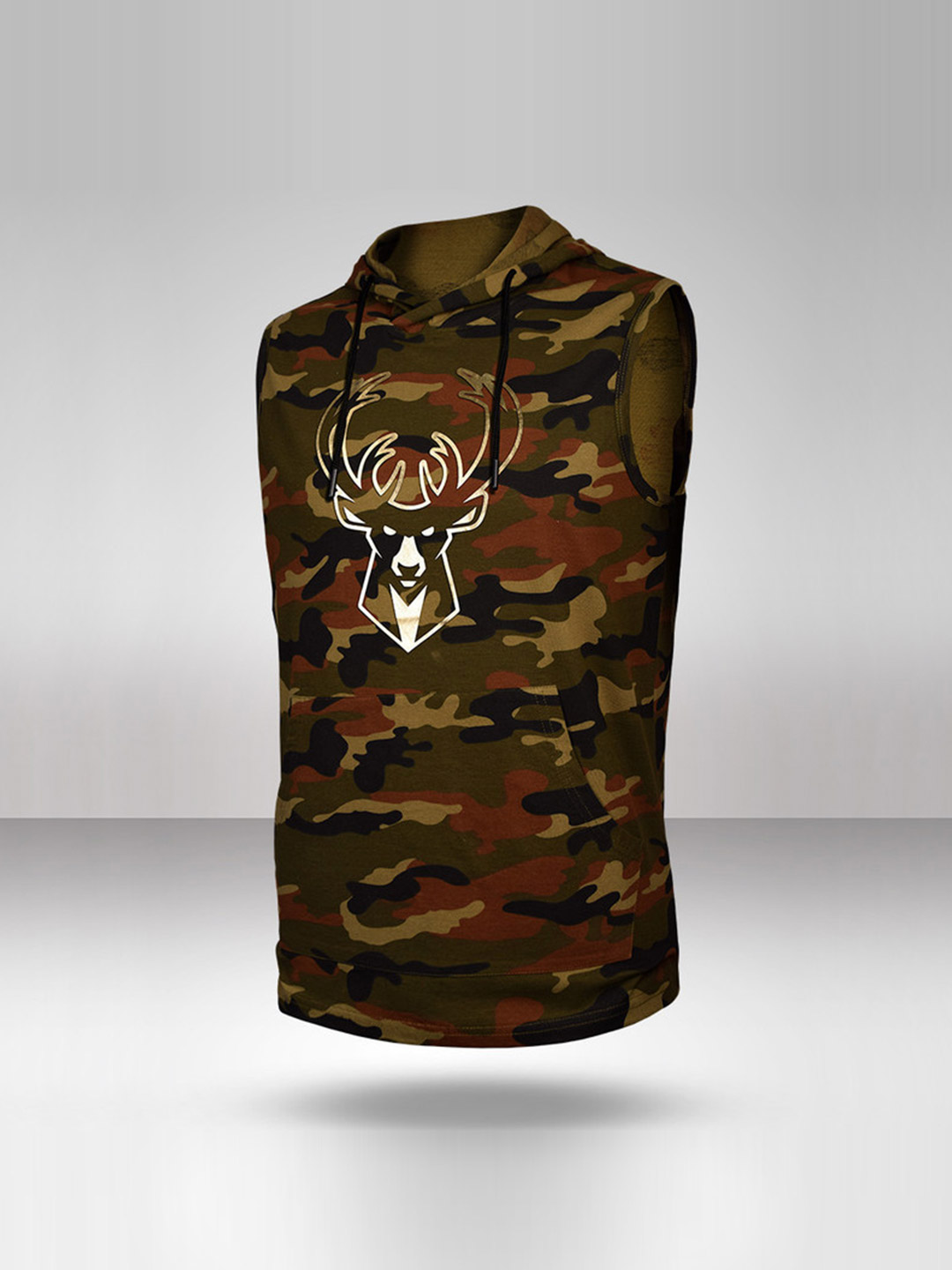 NBA - Milwaukee Bucks Men Olive Green Gold Foil Sleeveless Hoodie  (1)