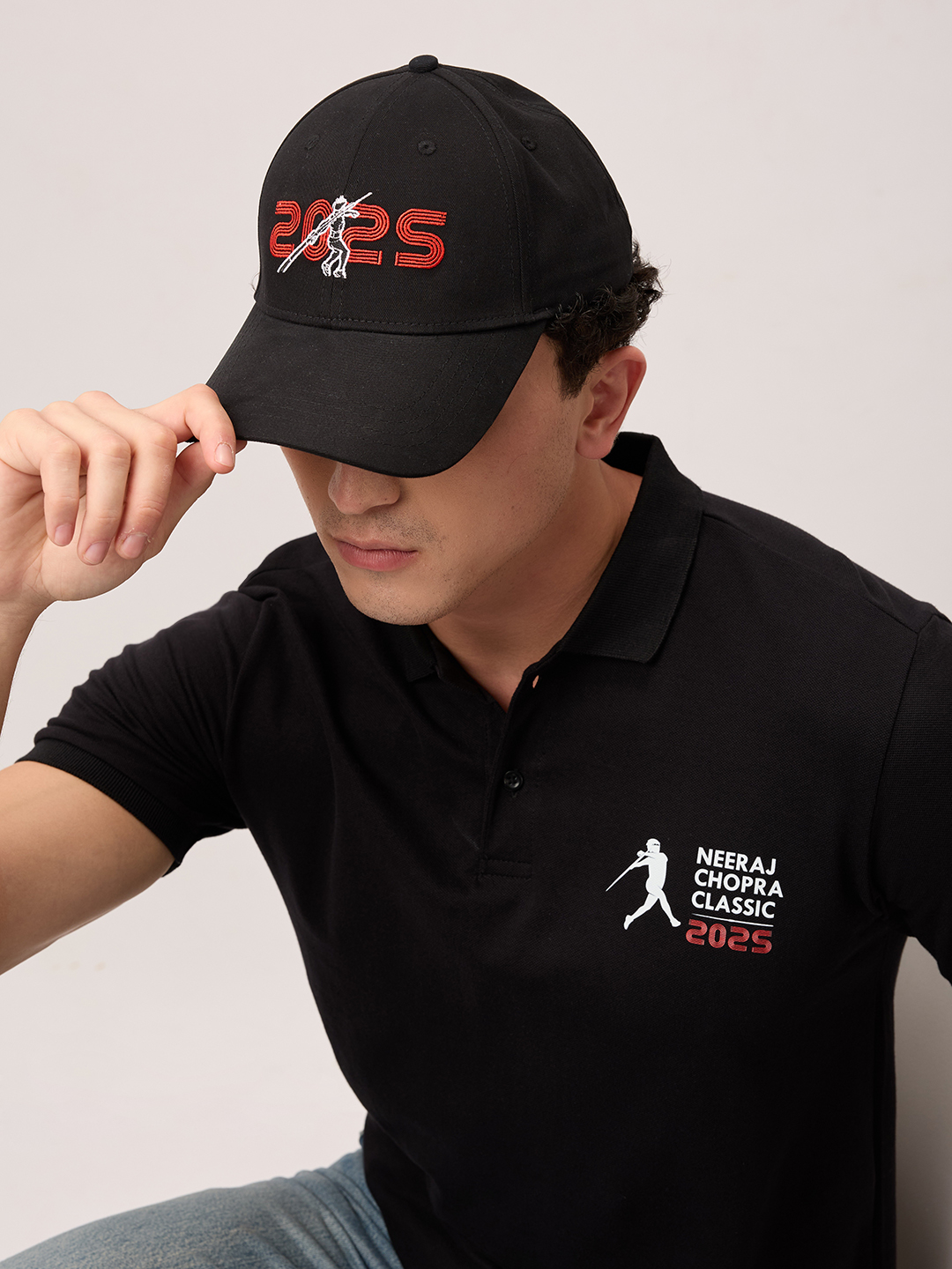 Neeraj Chopra Classic Black Embroidered Baseball Cap with Adjustable Buckle (7)