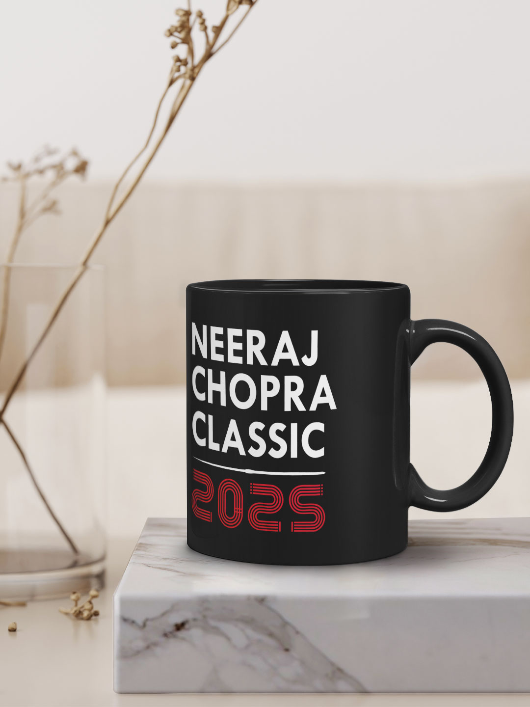 Neeraj Chopra Classic Ceramic Glossy Printed Mug, Microwave and Dishwasher Safe, Tea and Coffee Mug - 325 ml (Black) - P