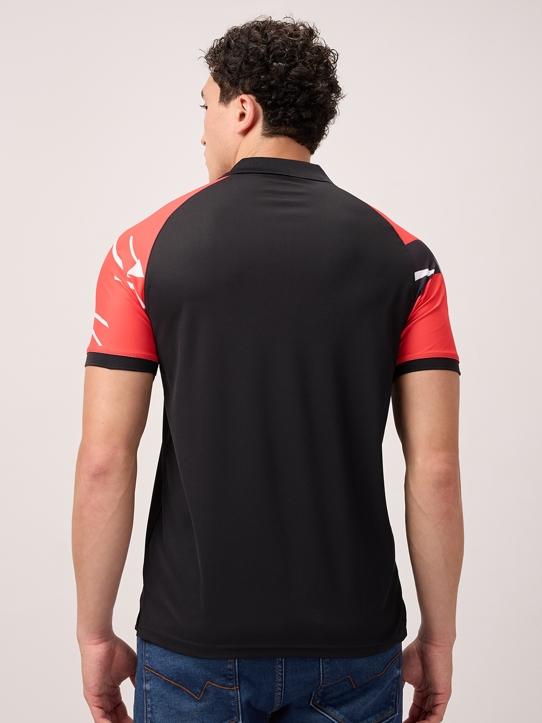 Neeraj Chopra Classic Men Black and Red Graphic Printed Raglan Sleeves Polo Collar T-Shirt (3)