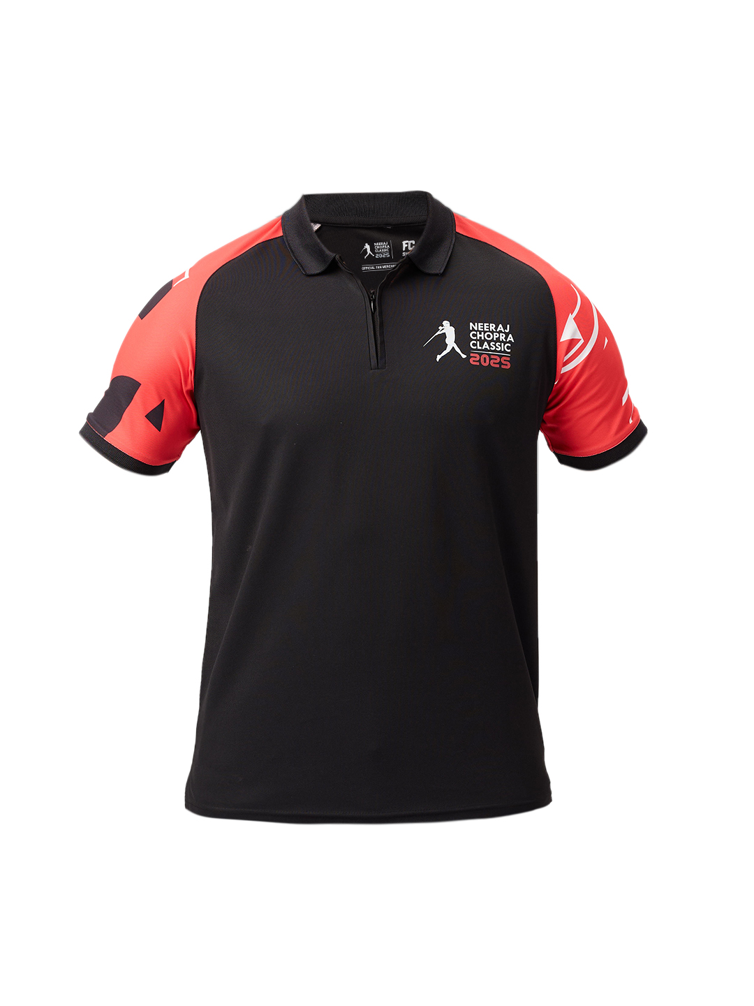 Neeraj Chopra Classic Men Black and Red Graphic Printed Raglan Sleeves Polo Collar T-Shirt (4)