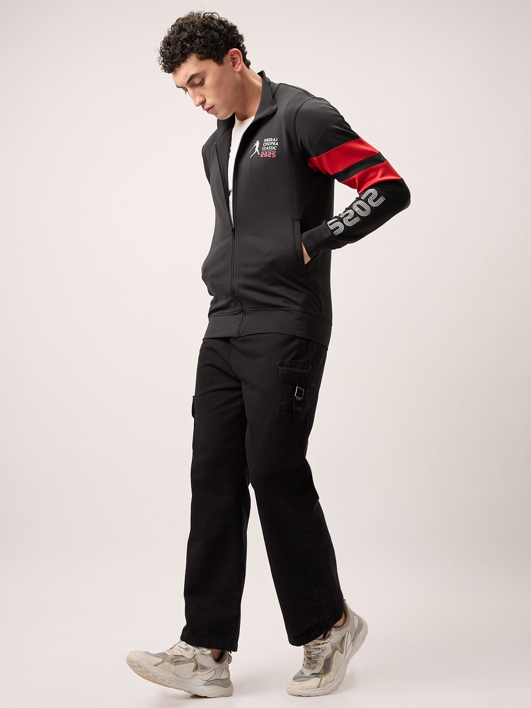 Neeraj Chopra Classic Men Black Logo Printed Long-Sleeves Performance Zip-Up Jacket (2)