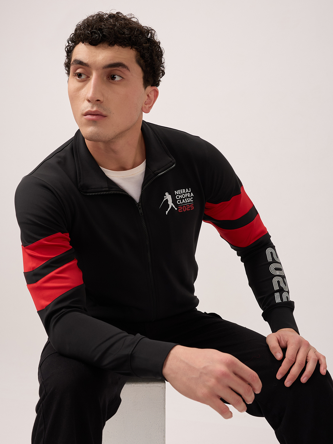 Neeraj Chopra Classic Men Black Logo Printed Long-Sleeves Performance Zip-Up Jacket (4)