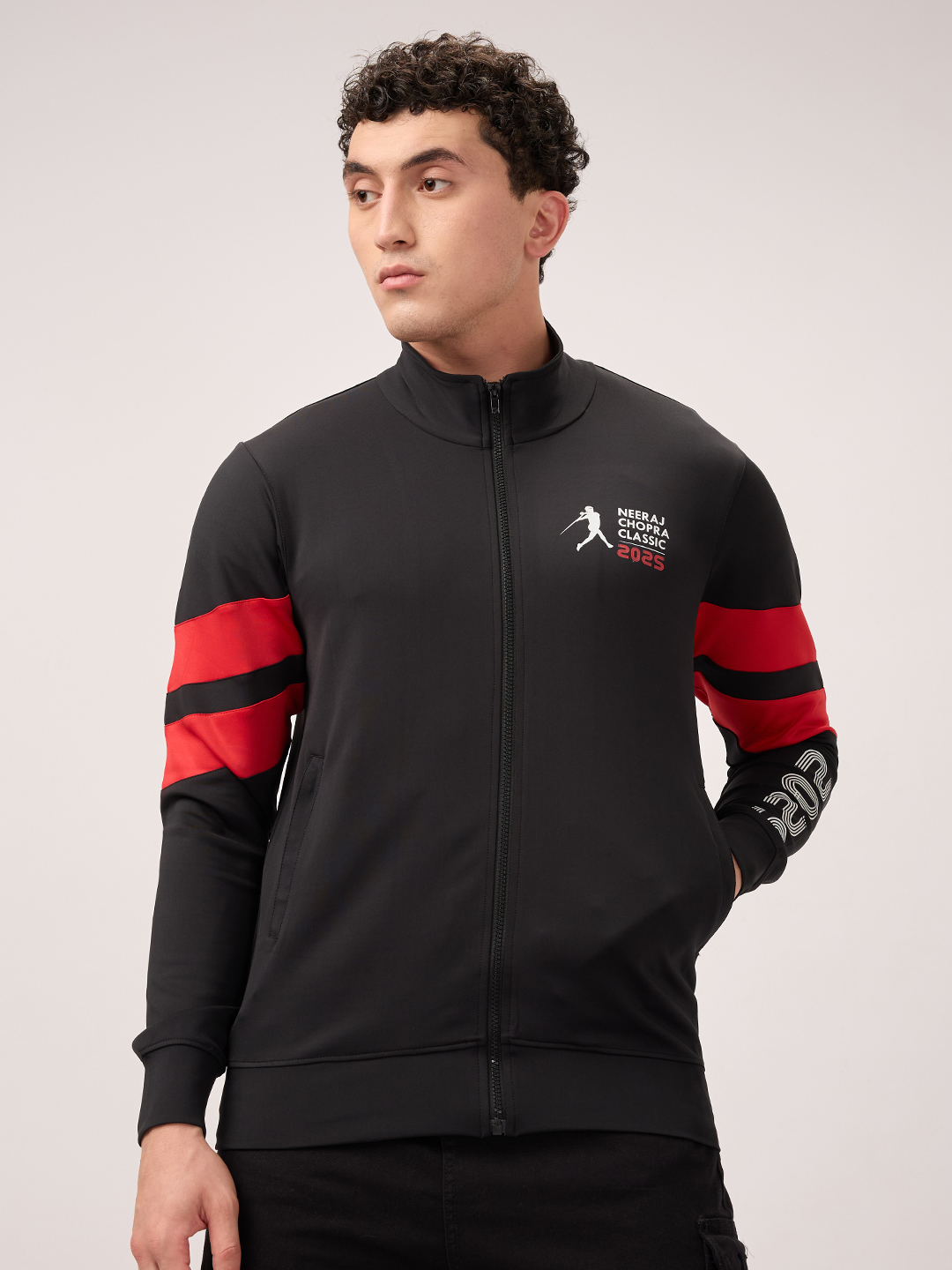 Neeraj Chopra Classic Men Black Logo Printed Long-Sleeves Performance Zip-Up Jacket (3)