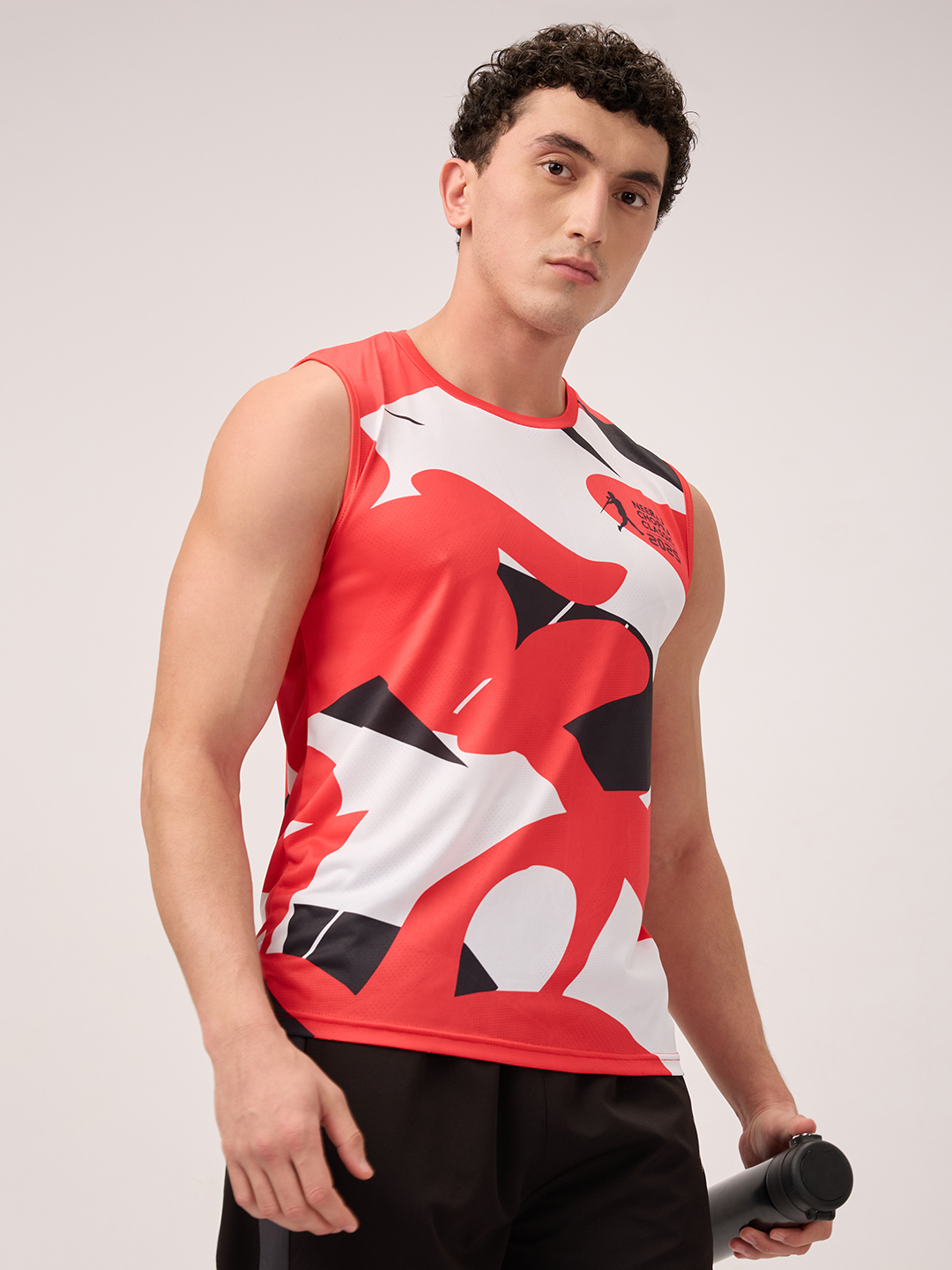 Neeraj Chopra Classic Men Red and White Abstract Printed Sleeveless Training Vest
