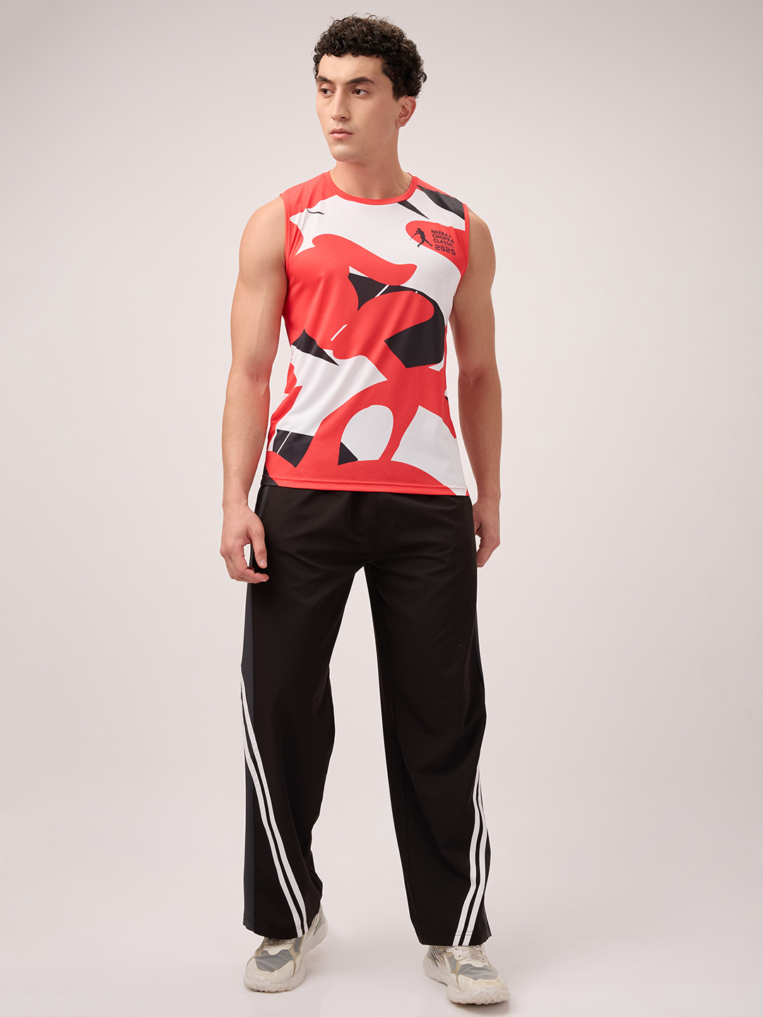 Neeraj Chopra Classic Men Red and White Abstract Printed Sleeveless Training Vest (2)