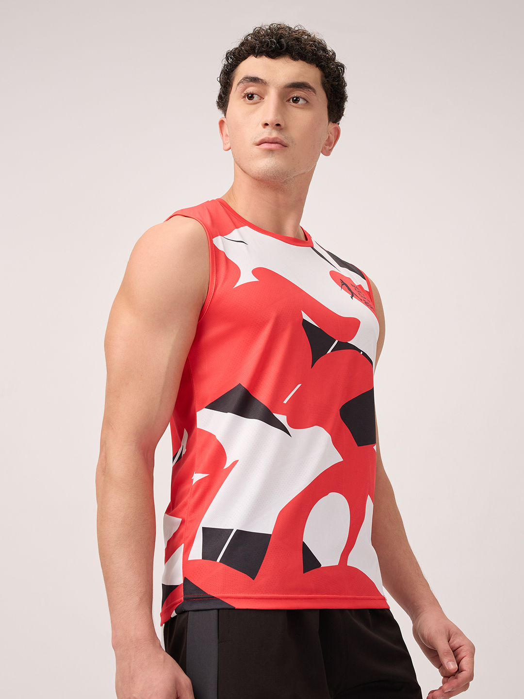 Neeraj Chopra Classic Men Red and White Abstract Printed Sleeveless Training Vest (3)