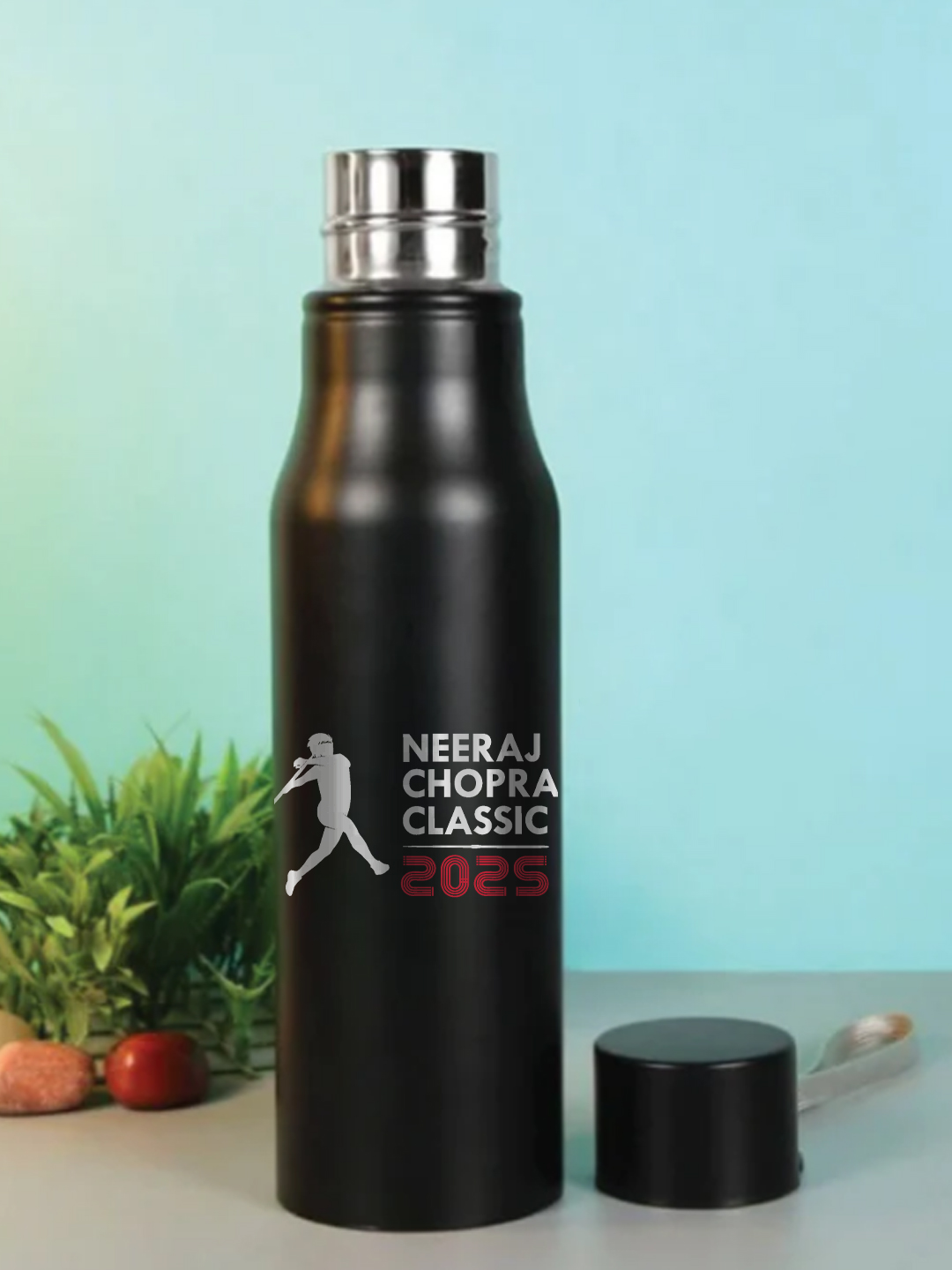 Neeraj Chopra Classic Single Walled, Easy to Carry, Leak-Proof, Rust Free, Stainless Steel Bottle - 750 ml (Black)