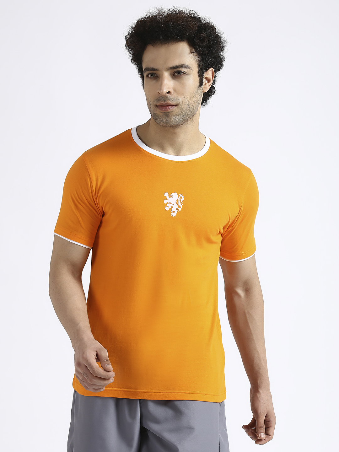 Netherland Men Orange Printed Round Neck Cotton T-shirt