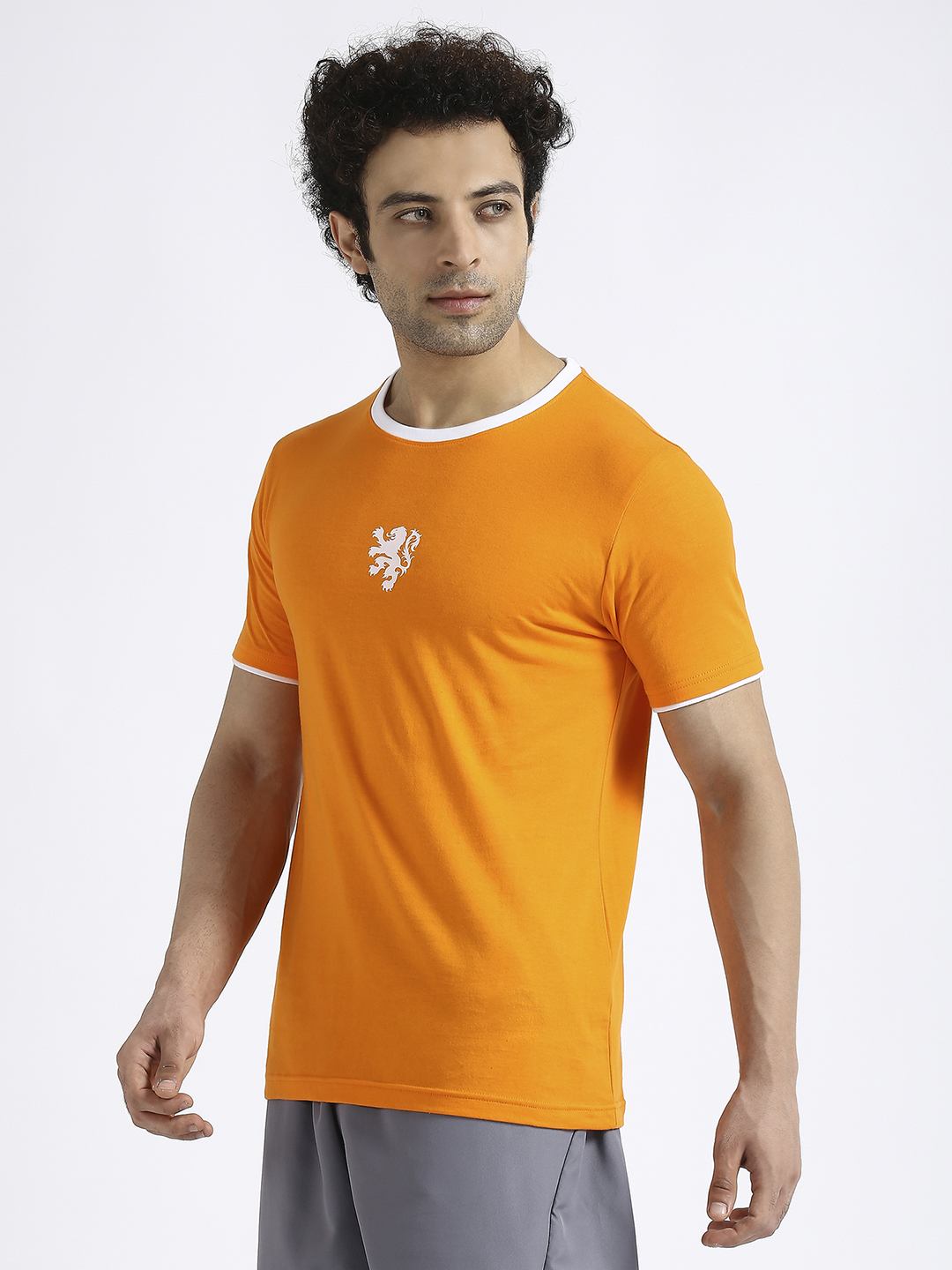 Netherland Men Orange Printed Round Neck Cotton T-shirt (2)