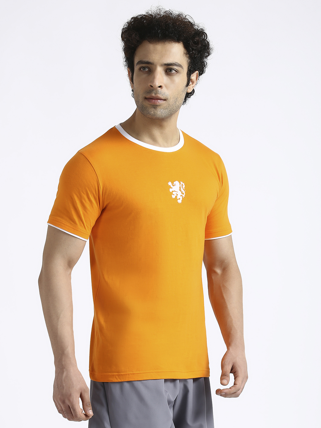 Netherland Men Orange Printed Round Neck Cotton T-shirt (3)