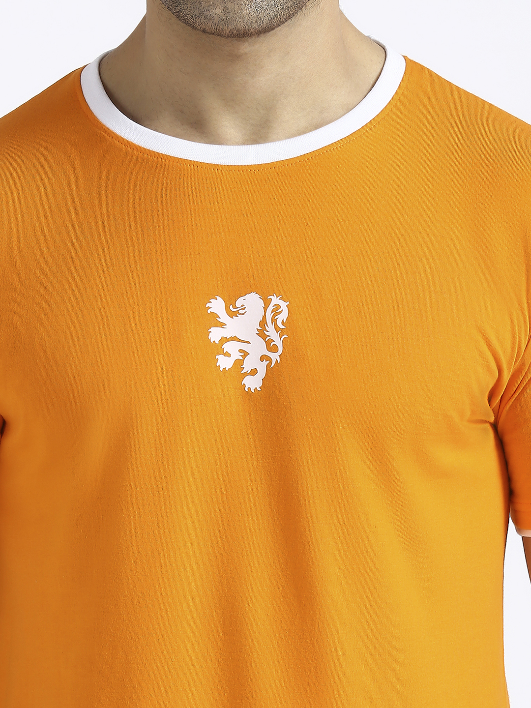 Netherland Men Orange Printed Round Neck Cotton T-shirt (5)