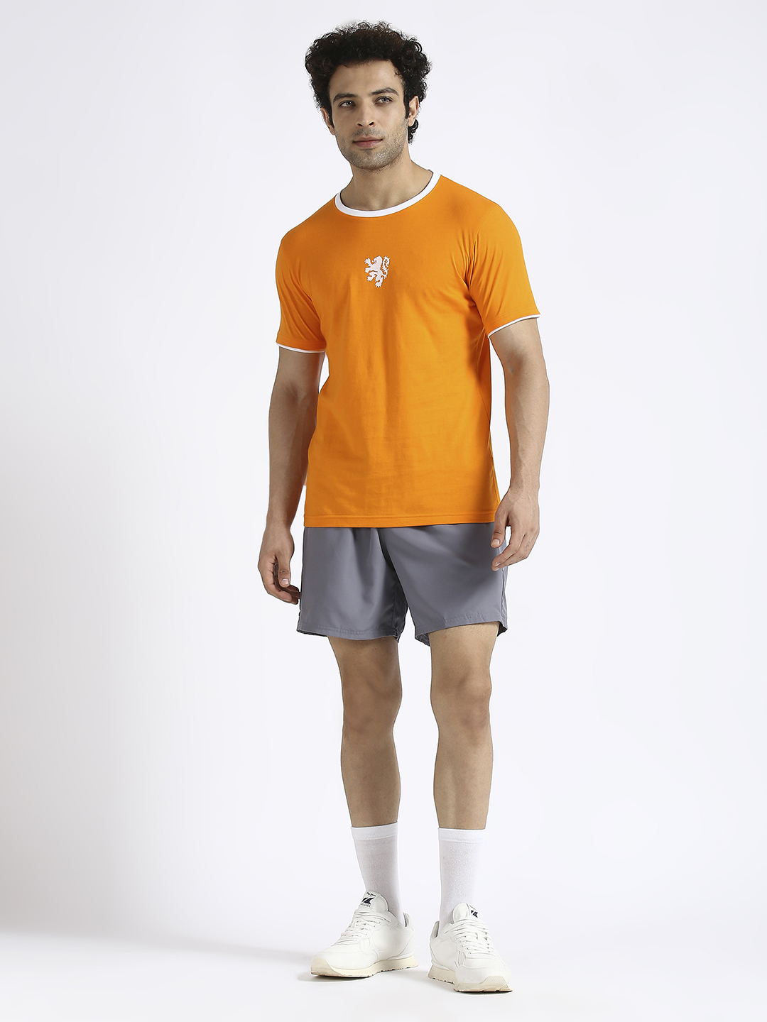 Netherland Men Orange Printed Round Neck Cotton T-shirt (6)