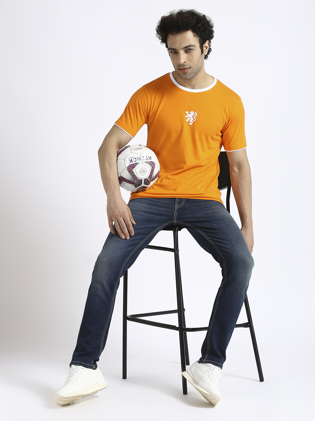 Netherland Men Orange Printed Round Neck Cotton T-shirt (8)