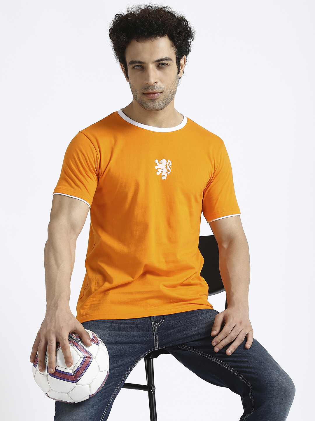 Netherland Men Orange Printed Round Neck Cotton T-shirt (9)