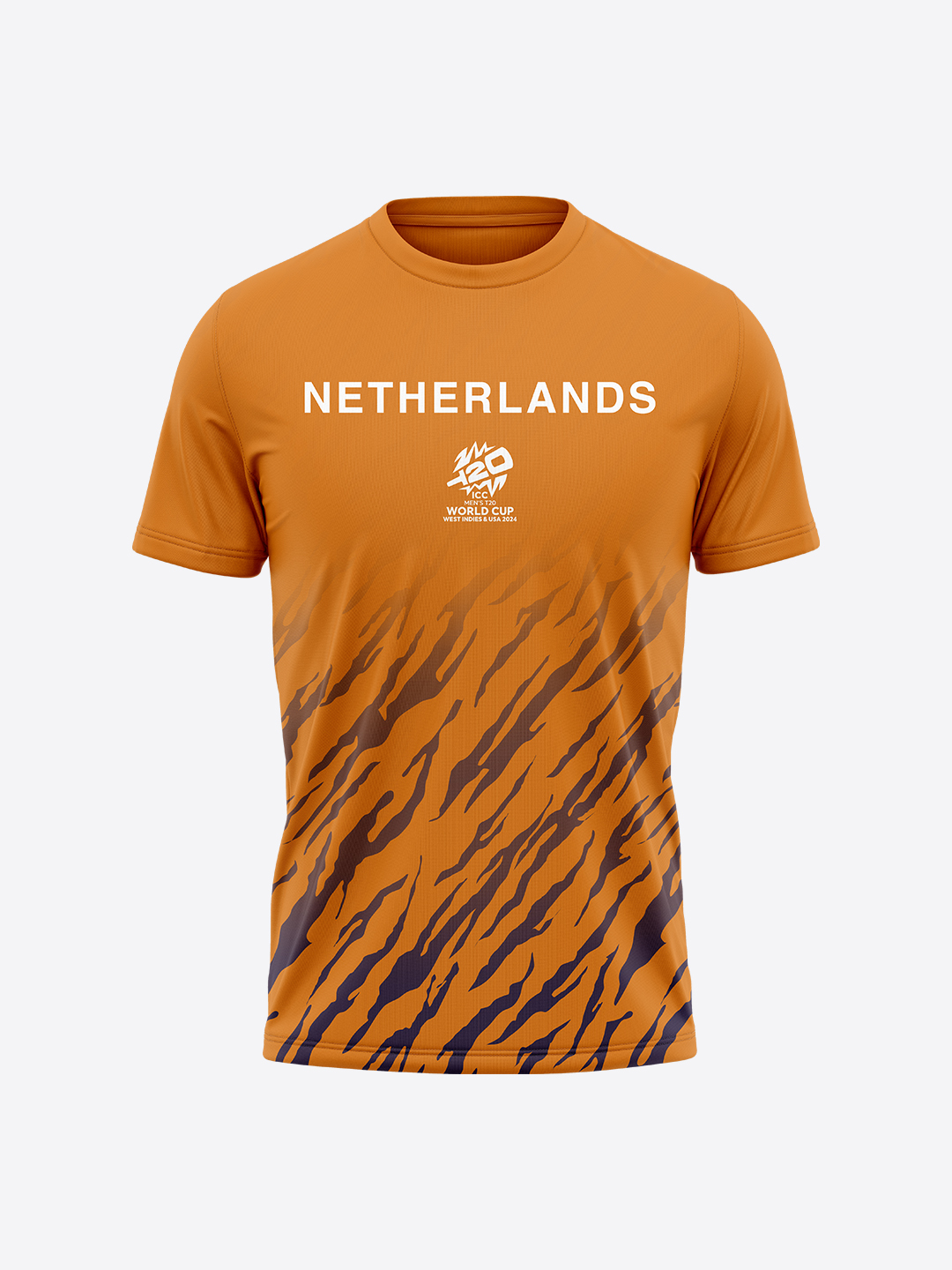 Netherlands ICC Men's T20 WC-24 Orange Logo Printed Half Sleeves Round Neck Polyester T-Shirt (1)