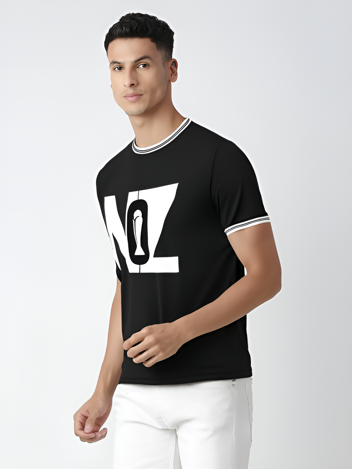New Zealand ICC Champions Trophy 2025 Men Black and White Graphic Printed Half Sleeves Round Neck Cotton T-Shirt (2)