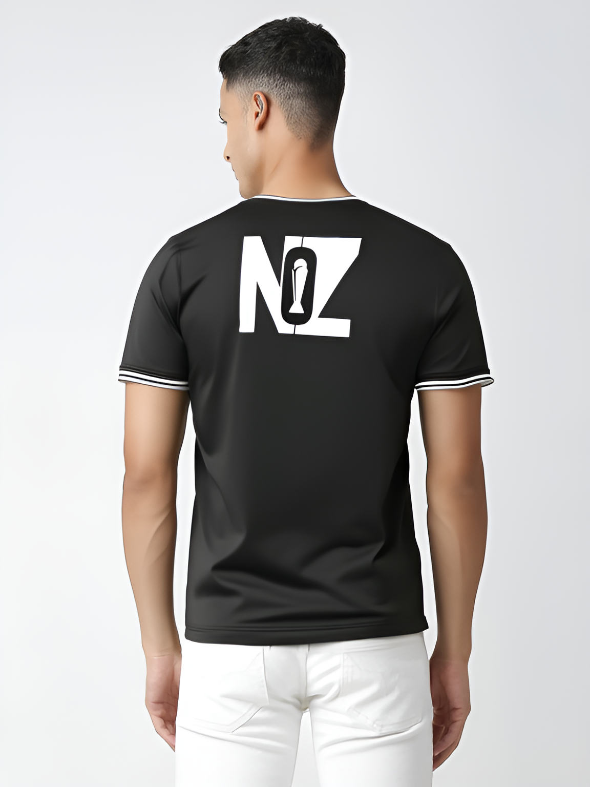 New Zealand ICC Champions Trophy 2025 Men Black and White Graphic Printed Half Sleeves Round Neck Cotton T-Shirt (3)