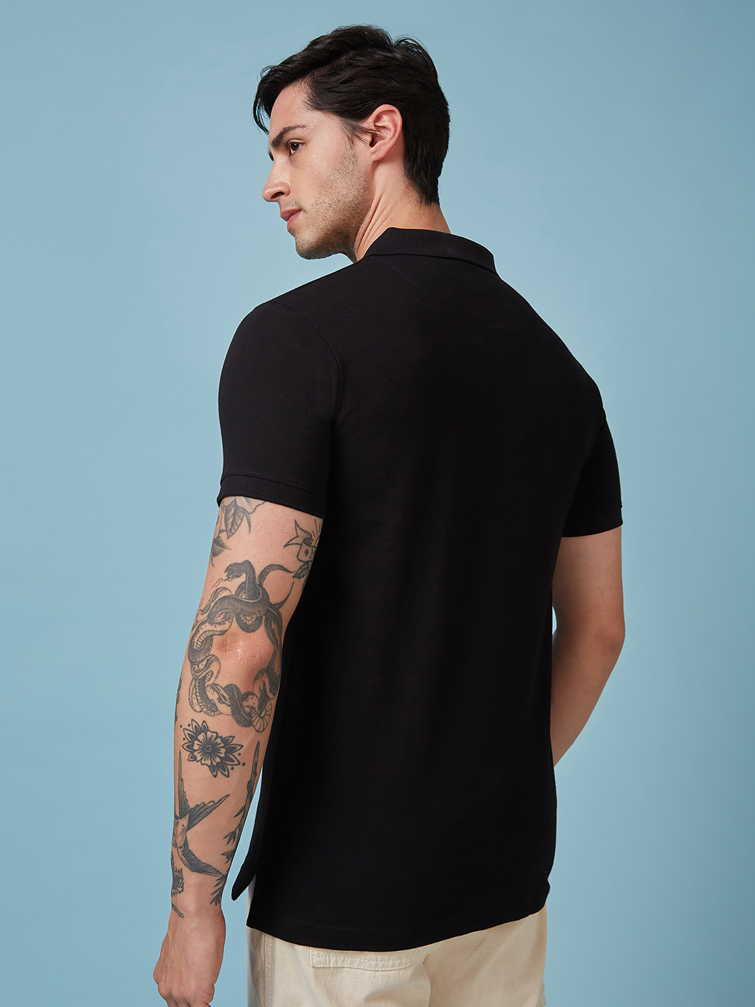 New Zealand ICC Champions Trophy 2025 Men Black and White Logo Printed Half Sleeves Polo Collar Cotton T-Shirt (3)