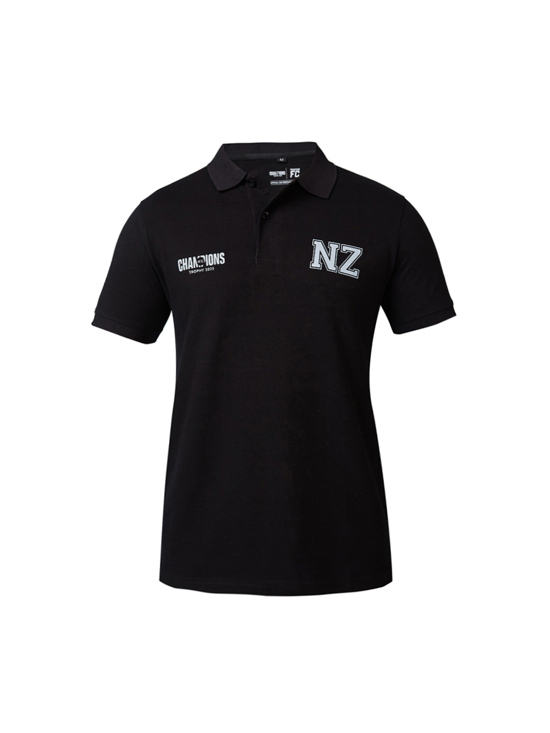 New Zealand ICC Champions Trophy 2025 Men Black and White Logo Printed Half Sleeves Polo Collar Cotton T-Shirt (7)