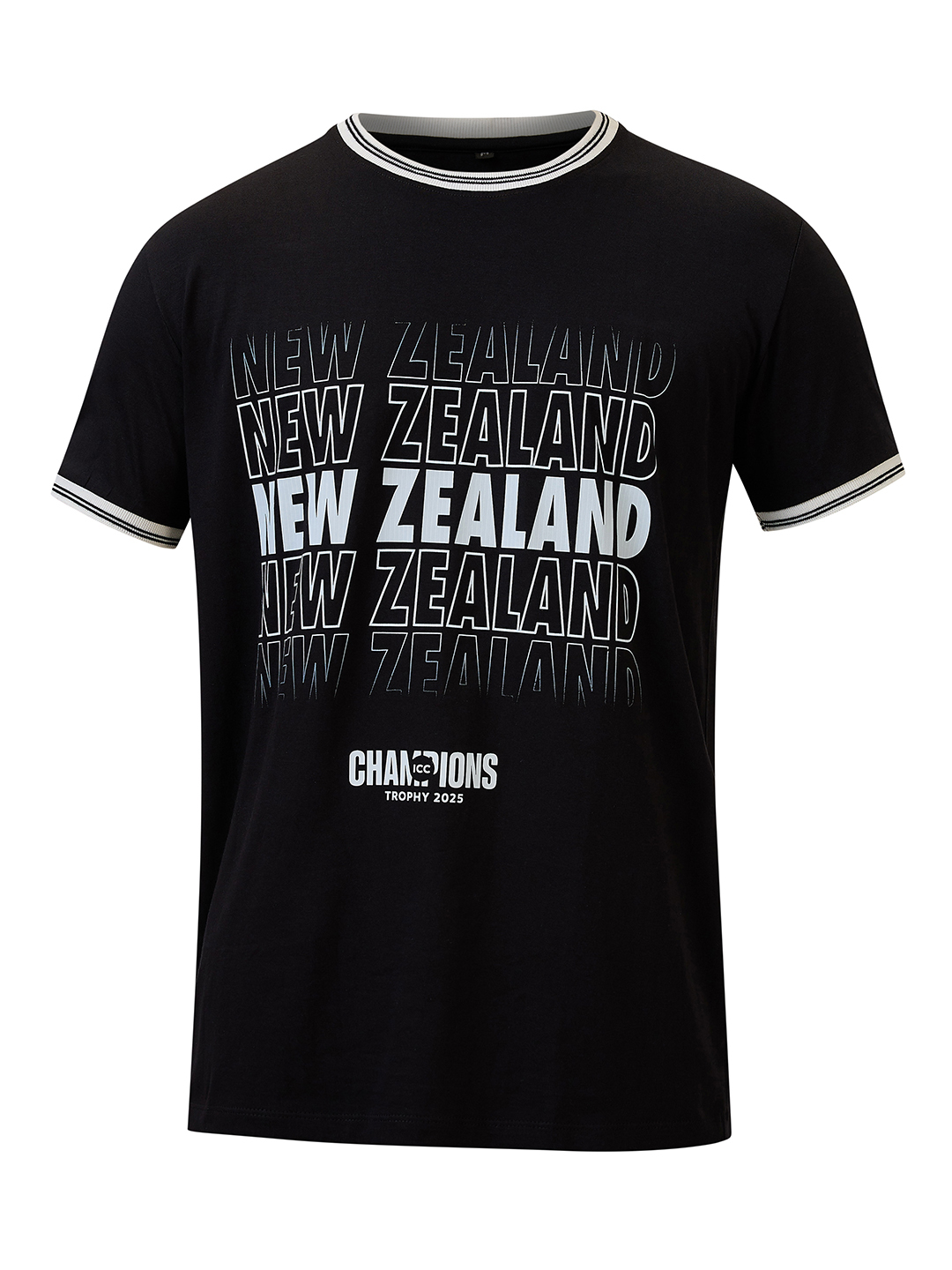 New Zealand ICC Champions Trophy 2025 Men Black and White Printed Typography Half Sleeves Round Neck Cotton T-Shirt (6)