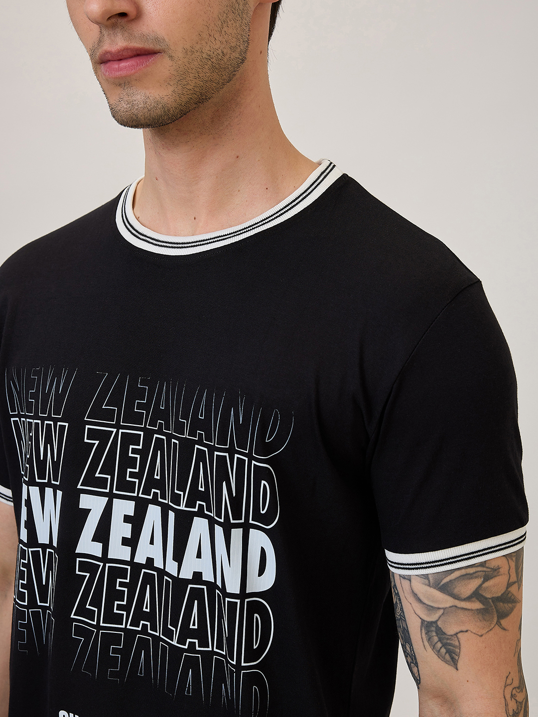 New Zealand ICC Champions Trophy 2025 Men Black and White Printed Typography Half Sleeves Round Neck Cotton T-Shirt (4)