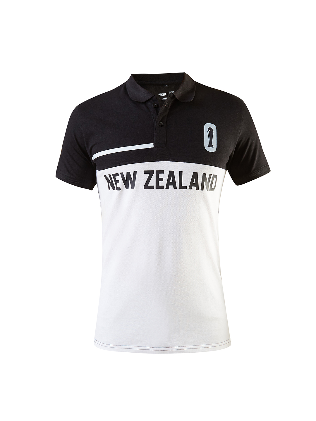 New Zealand ICC Champions Trophy 2025 Men White and Black Printed Colorblocked Half Sleeves Polo Collar Cotton T-Shirt (5)
