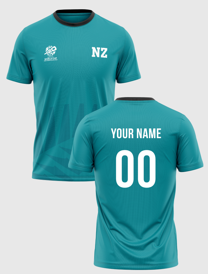 New Zealand ICC Men's T20 WC-24 Green Logo Printed Half Sleeves Round Neck Polyester T-Shirt - Customised (2)
