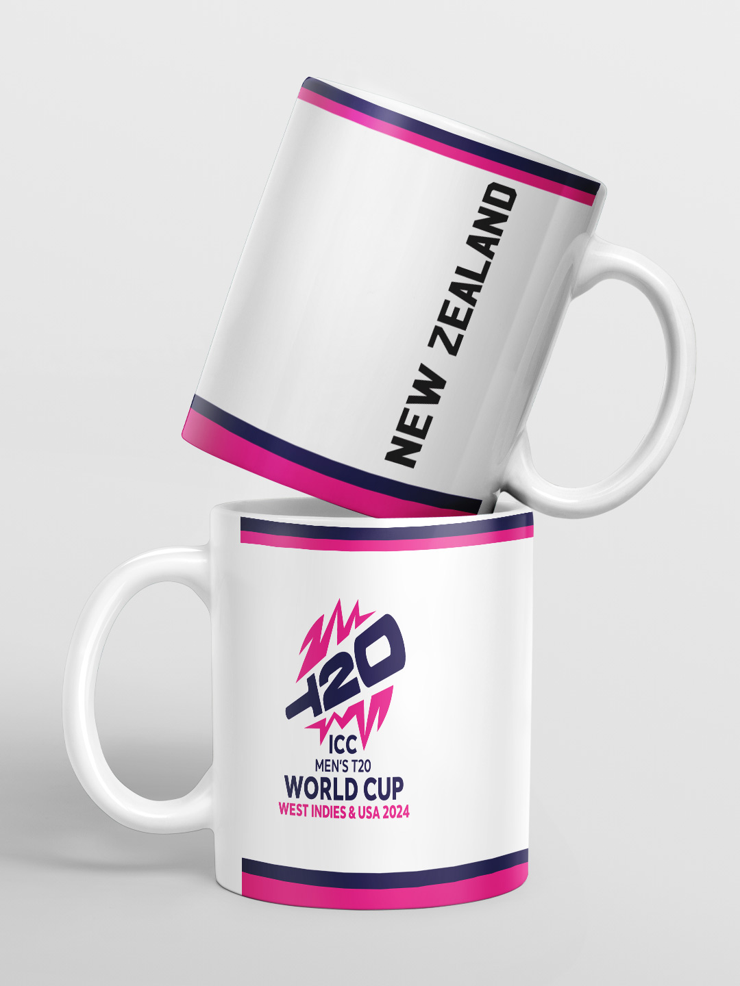 New Zealand ICC Men's T20 WC-24 Team New Zealand White and Pink Printed Ceramic Mug 325 ML (1)