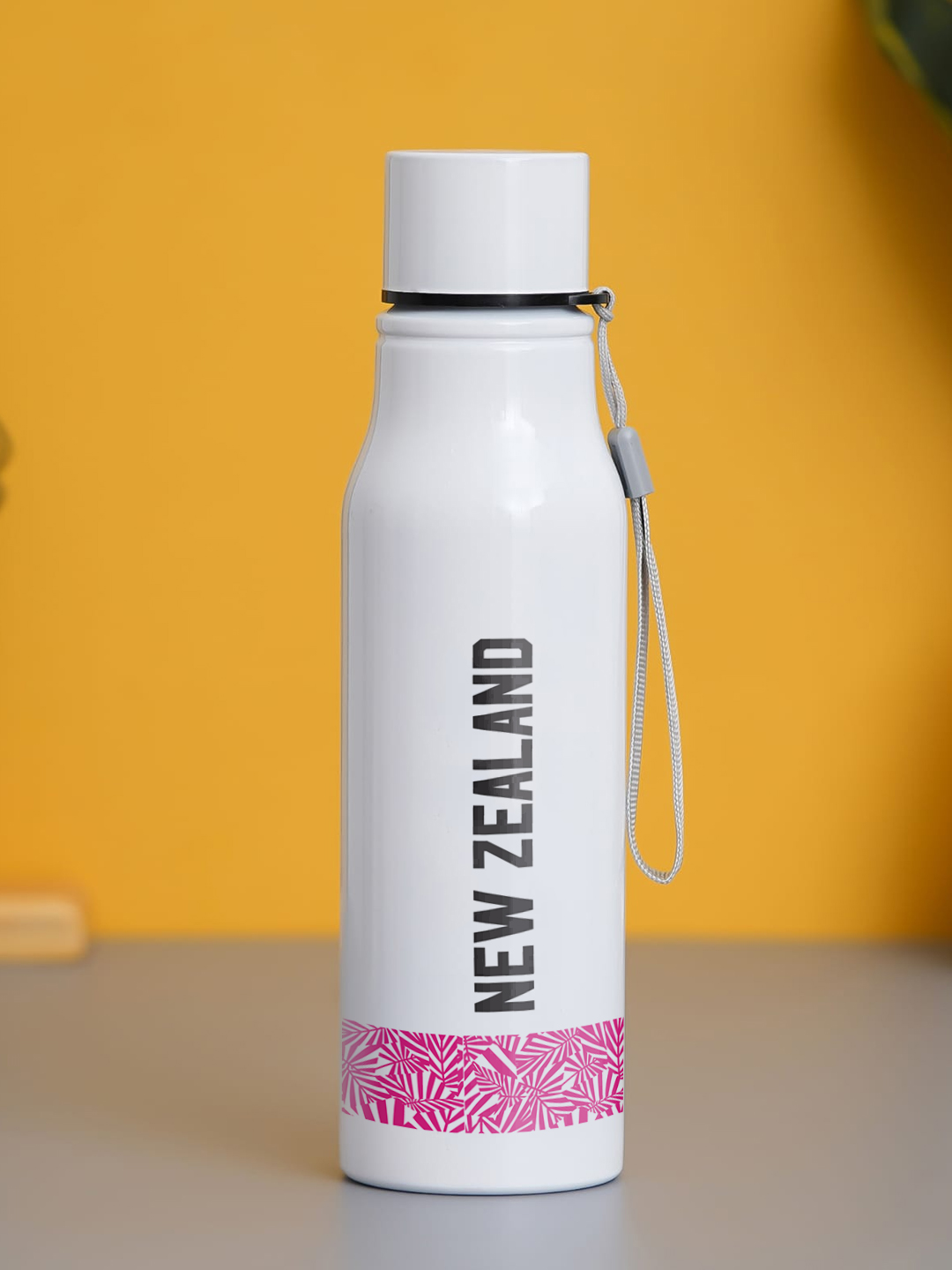 New Zealand ICC Men's T20 WC-24 Team New Zealand White and Pink Printed Single Walled Stainless Steel Water Bottle - 750 (1)