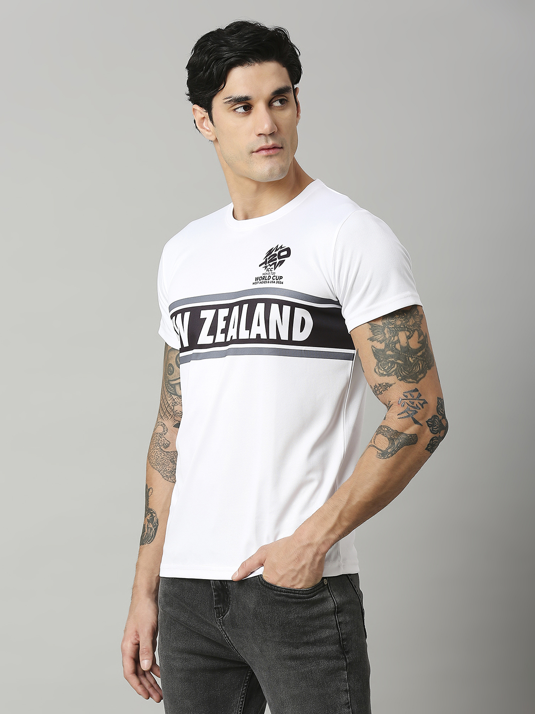 New Zealand ICC Men's T20 WC-24 White Typography Half Sleeves Round Neck Polyester T-Shirt  (2)