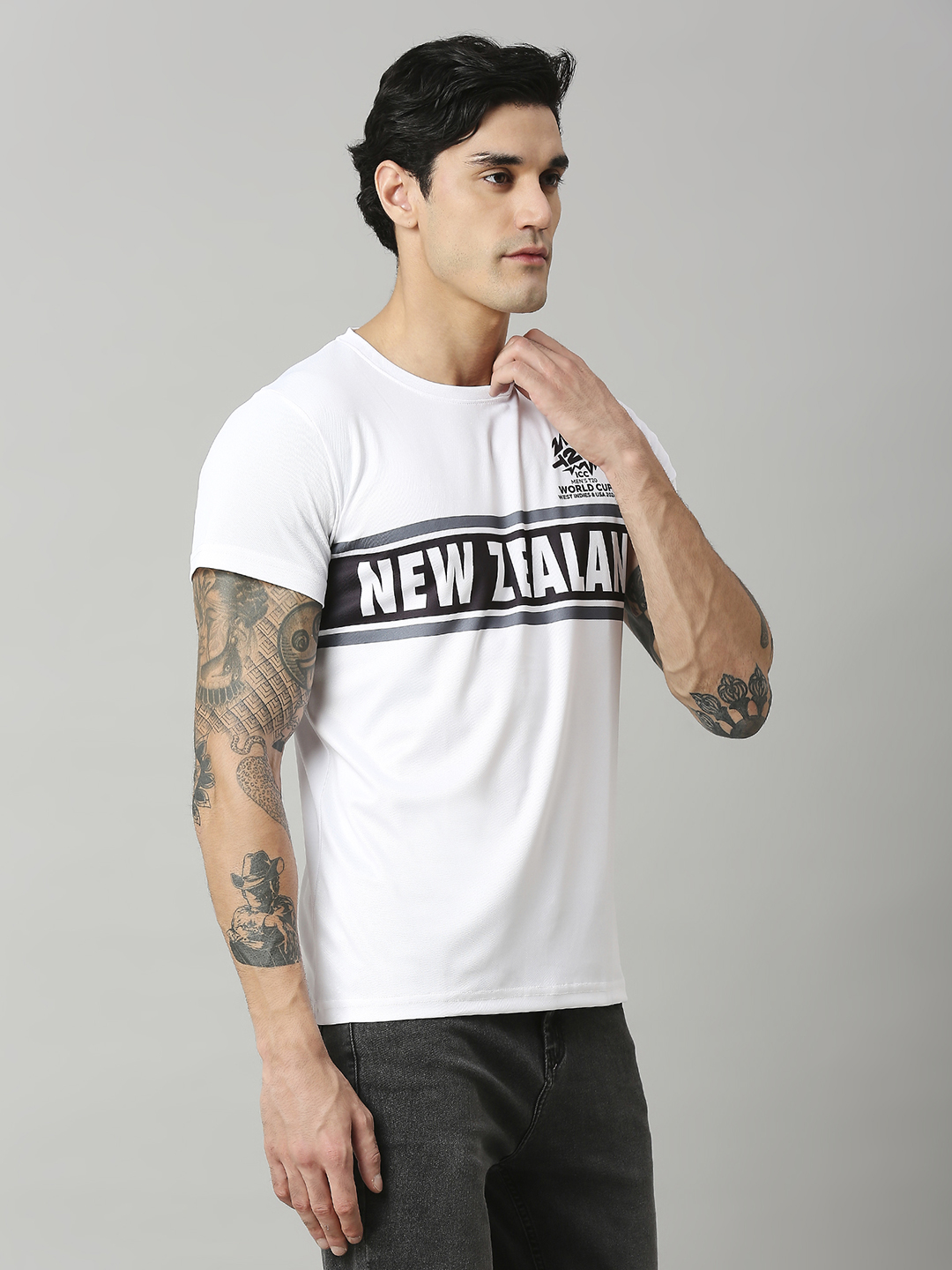 New Zealand ICC Men's T20 WC-24 White Typography Half Sleeves Round Neck Polyester T-Shirt  (3)