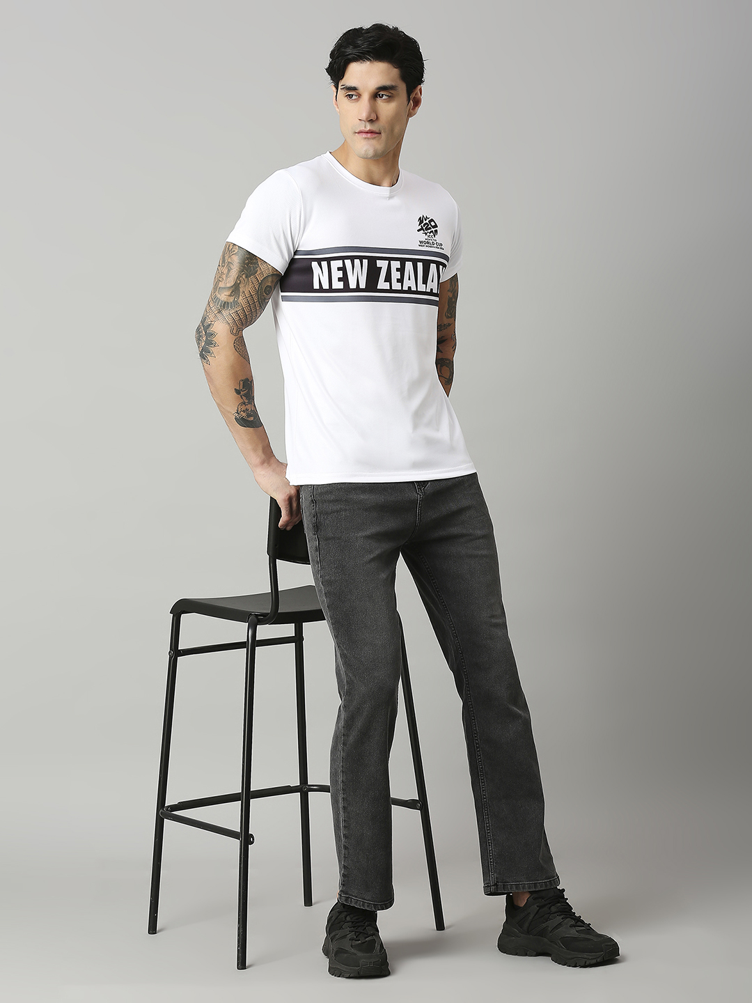 New Zealand ICC Men's T20 WC-24 White Typography Half Sleeves Round Neck Polyester T-Shirt  (5)