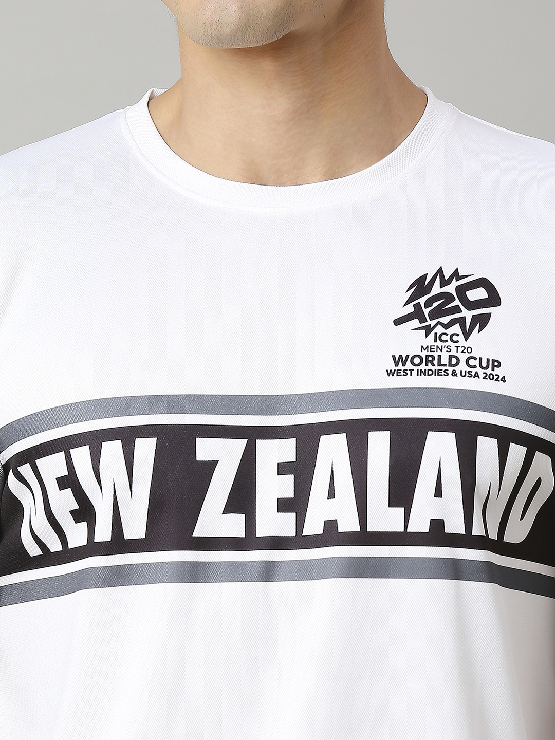 New Zealand ICC Men's T20 WC-24 White Typography Half Sleeves Round Neck Polyester T-Shirt  (8)