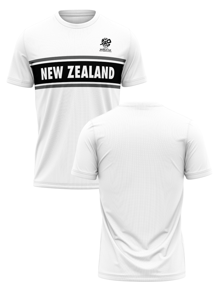 New Zealand ICC Men's T20 WC-24 White Typography Half Sleeves Round Neck Polyester T-Shirt  - Customised (3)