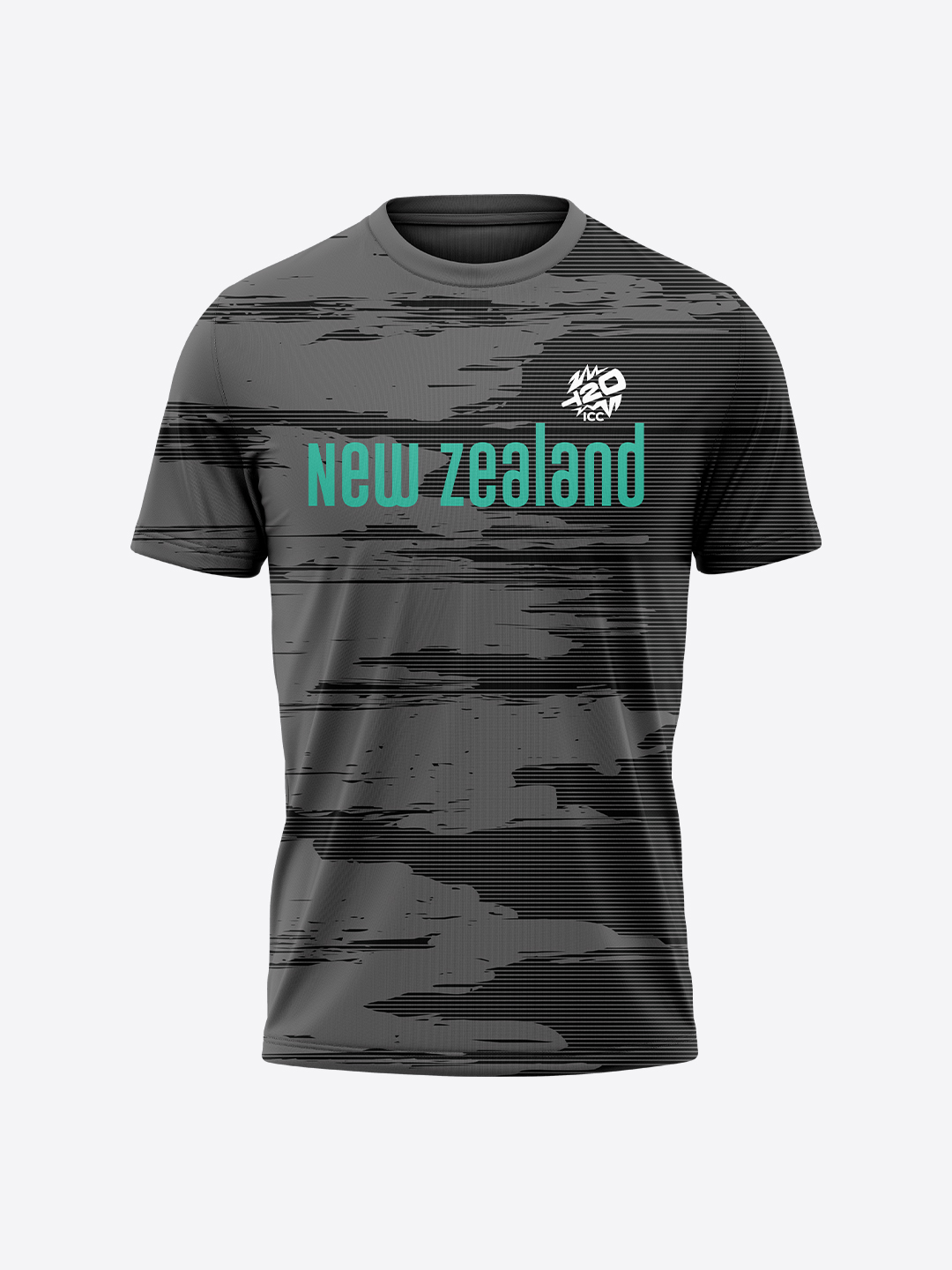 Unisex Black Grey Printed Half Sleeves Round Neck Polyester T-shirt